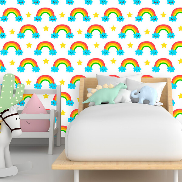 Papel De Parede Infantil Arco Iris Cores Quentes 10 Metros