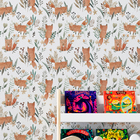 Papel De Parede Infantil Auto Adesivo Aquarela Folhas Raposa