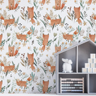 Papel De Parede Infantil Auto Adesivo Aquarela Folhas Raposa