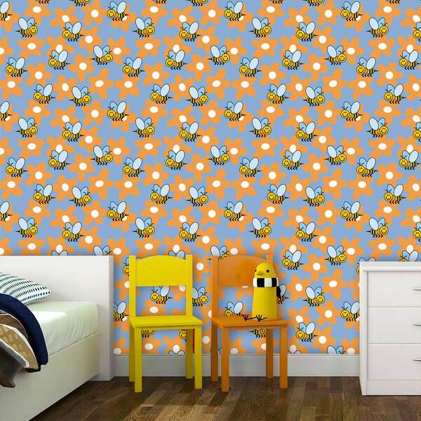 Papel De Parede Infantil Auto Adesivo Lavável Abelhas Ki0123