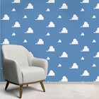 Papel De Parede Infantil Azul Com Nuvens Brancas-60x300cm