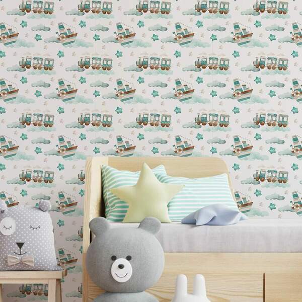 Papel De Parede Infantil Barcos Nas Nuvens-60x300cm