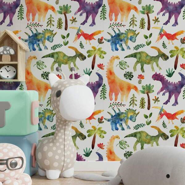 Papel De Parede Infantil Dinossauros Aquarela 1-60x300cm