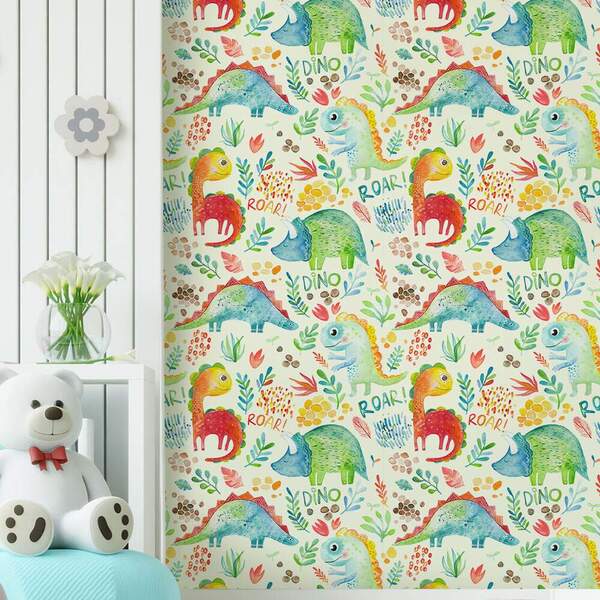Papel De Parede Infantil Dinossauros Aquarela-60x300cm