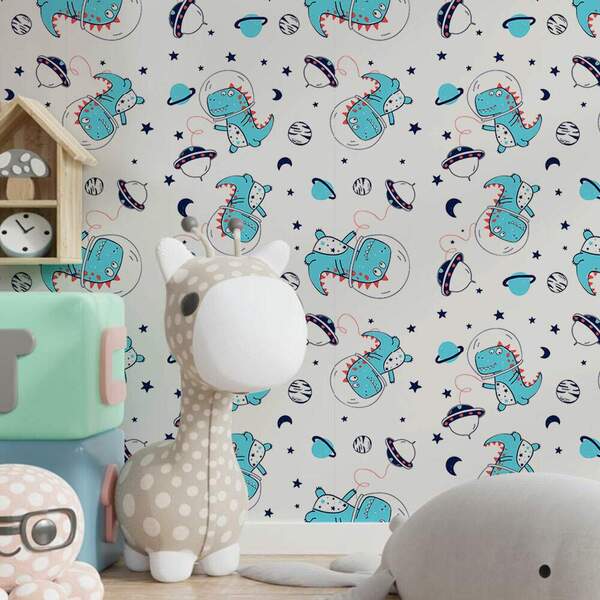 Papel De Parede Infantil Dinossauros Atronautas-60x300cm