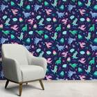 Papel De Parede Infantil Dinossauros Fundo Azul-60x300cm