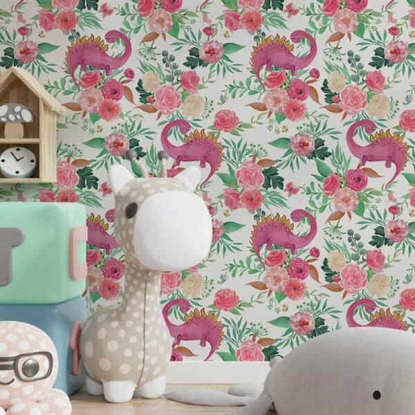 Papel De Parede Infantil Dinossauros Rosa-60x300cm