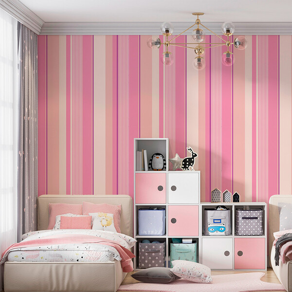 Papel De Parede Infantil Listrados Tom Rosa 10 Metros