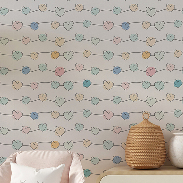 Papel De Parede Infantil Meninas Corações Candy Md01