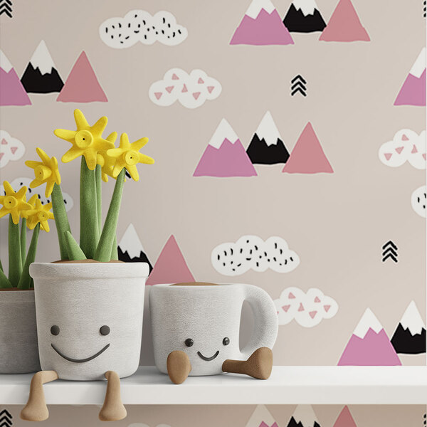 Papel De Parede Infantil Montanhas Rosas-60x300cm