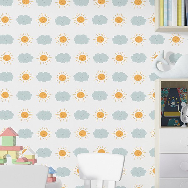 Papel De Parede Infantil Nuvens E Sol - Inf506