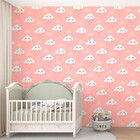 Papel De Parede Infantil Nuvezinhas Amorosas Fundo Rosa 3 Met