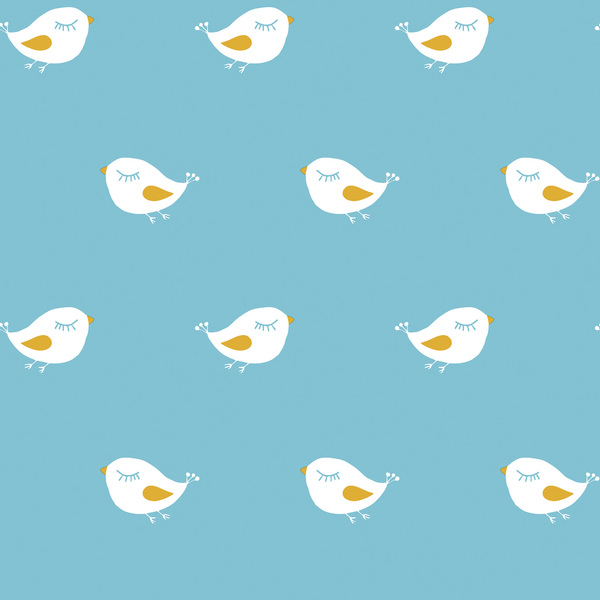 Papel De Parede Infantil Passarinhos Azul E Branco Fofura Bab