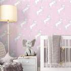 Papel De Parede Infantil Unicórnio Com Fundo Rosa -60x300cm