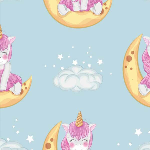Papel De Parede Infantil Unicornio Lua Para Quarto E Sala