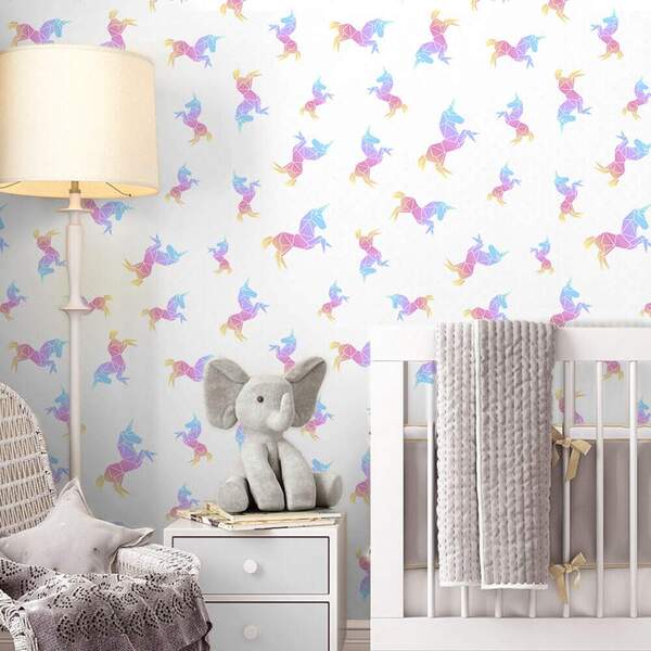 Papel De Parede Infantil Unicórnio Poligonal -60x300cm