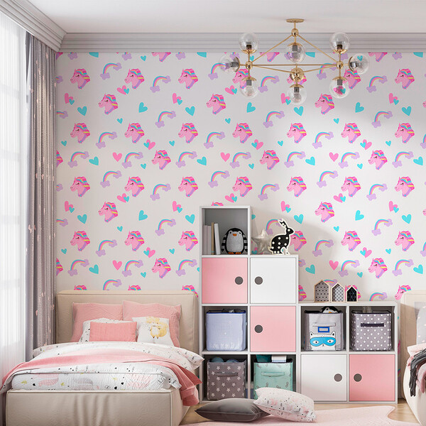 Papel De Parede Infantil Unicórnio Rosa Feliz 3 Metros