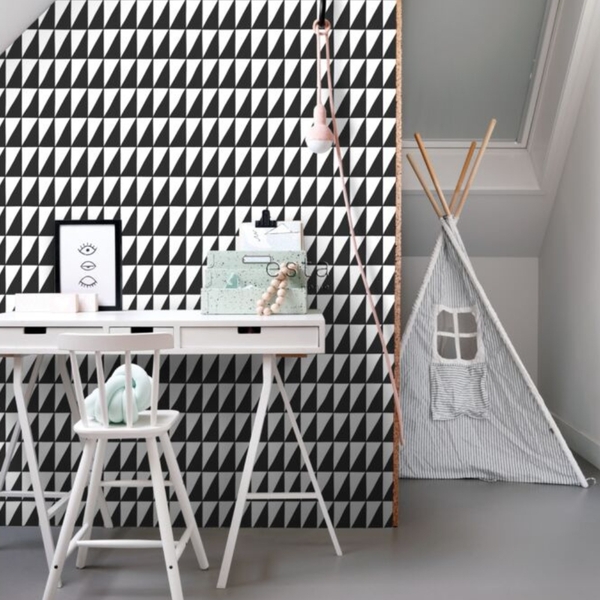 Papel De Parede Italiano Geométrico Preto E Branco Sala 4m²