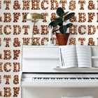 Papel De Parede Italiano Marrom Estampado Letras Quarto 4m²