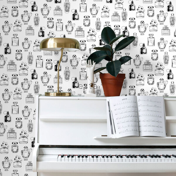 Papel De Parede Italiano Preto E Branco Estampa Desenho de Pe