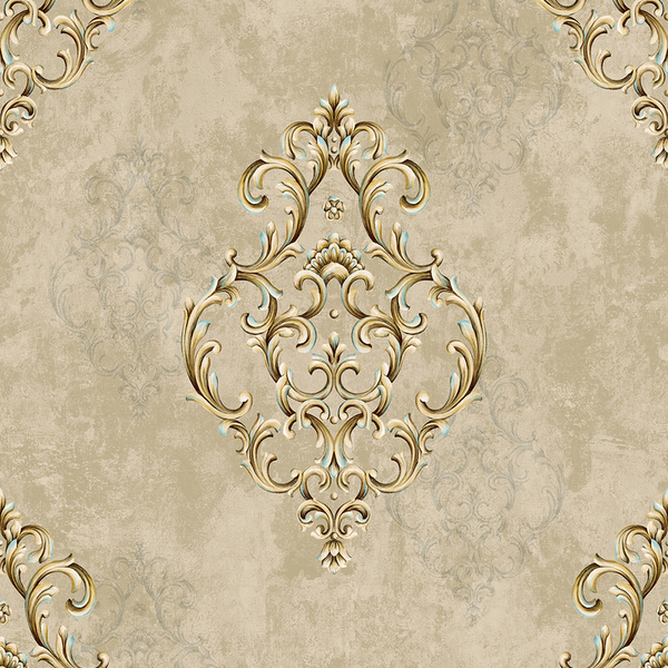 Papel De Parede Kantai Golden House 2- Medalhão Bege E Dourado