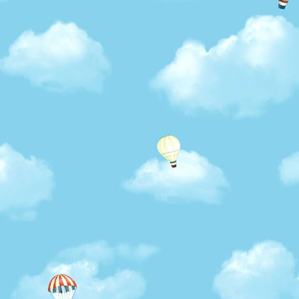 Papel De Parede Kantai Hello Kids - Balão E Nuvem Azul Claro