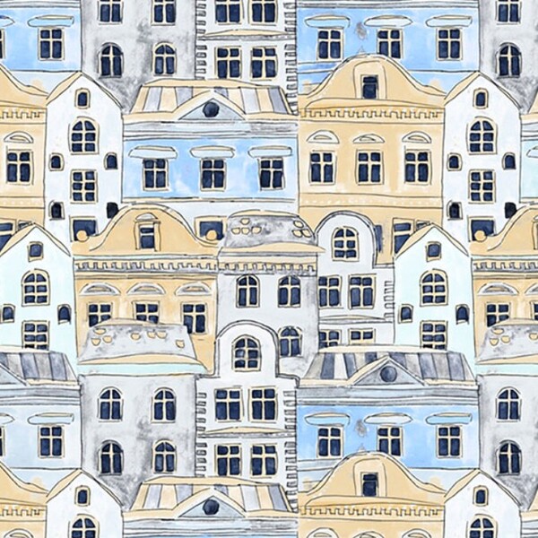 Papel De Parede Kantai Hello Kids - Cidade Desenhada Bege E A