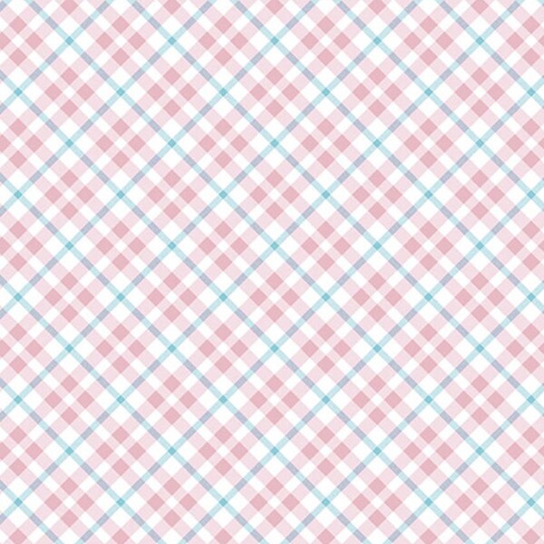 Papel De Parede Kantai Hello Kids - Xadrez Rosa E Azul Claro