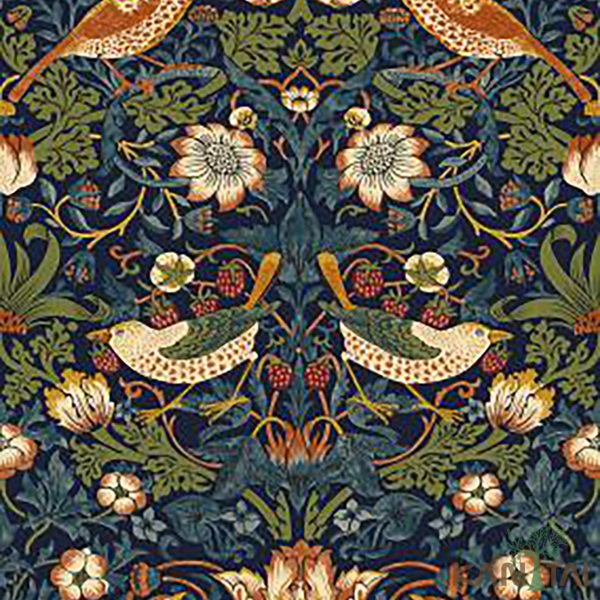 Papel De Parede Kantai Stone Age 2 - Folhas E Passáros Azul M