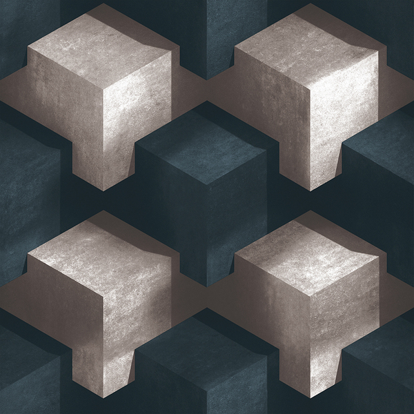 Papel De Parede Kantai Stone Age - Blocos 3d Cinza E Azul