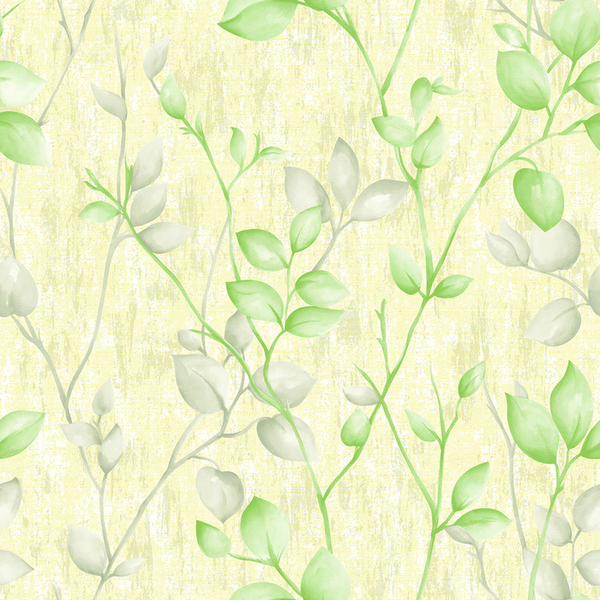 Papel De Parede Kantai Vision - Folhas Creme E Verde