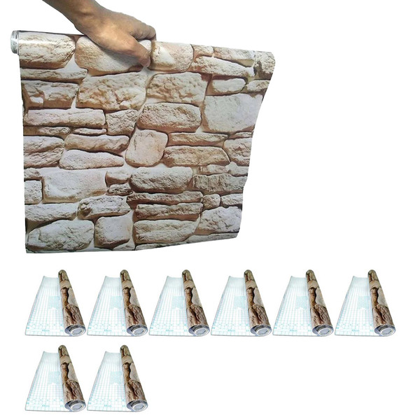 Papel De Parede Kit Com 8 Unid Adesivo Vinilico Pedra Rolo
