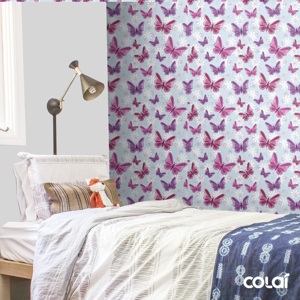 Papel De Parede Lavável Borboletas 3d Fundo Azul 15m