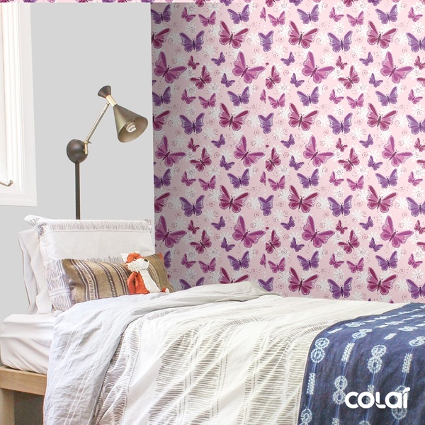 Papel De Parede Lavável Borboletas 3d Fundo Rosa 15m