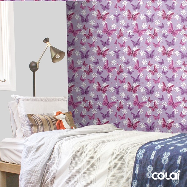 Papel De Parede Lavável Borboletas 3d Fundo Roxo 3m