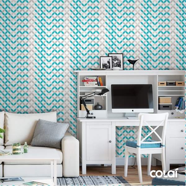 Papel De Parede Lavável Catavento Verde E Cinza 12m