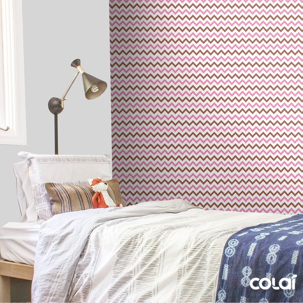 Papel De Parede Lavável Chevron  Rosas E Marrons 15m