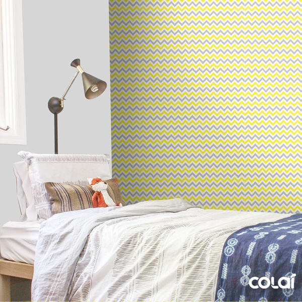 Papel De Parede Lavável Chevron Amarelas E Cinzas 15m