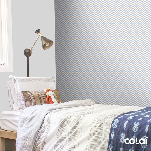 Papel De Parede Lavável Chevron Azuis E Cinzas 6m