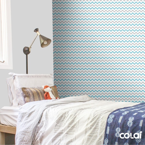 Papel De Parede Lavável Chevron Cinzas E Azuis 3m