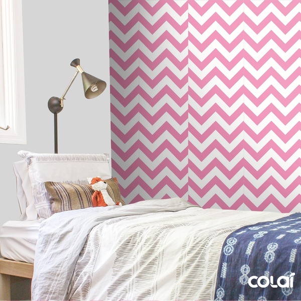 Papel De Parede Lavável Chevron Grandes Rosas 15m