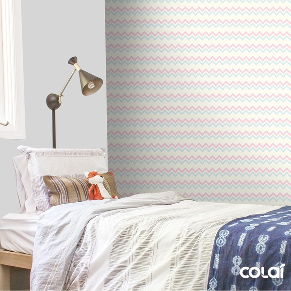 Papel De Parede Lavável Chevron Rosas E Verdes 6m