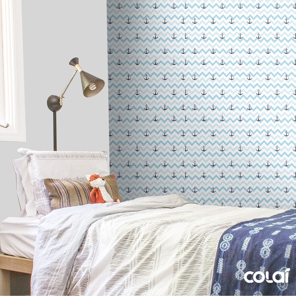 Papel De Parede Lavável Chevron Triangulares Com Âncoras 3m