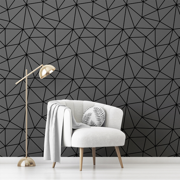Papel De Parede Lavável Cinza Escuro Geométrico Vinilico 9m