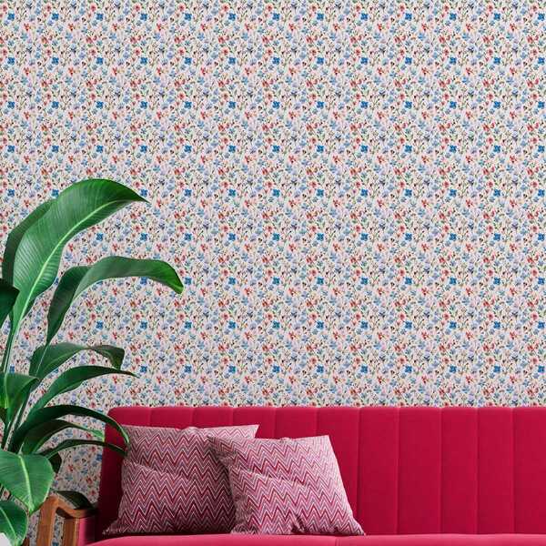 Papel De Parede Lavável Floral Azul Delicado Flores Naturais