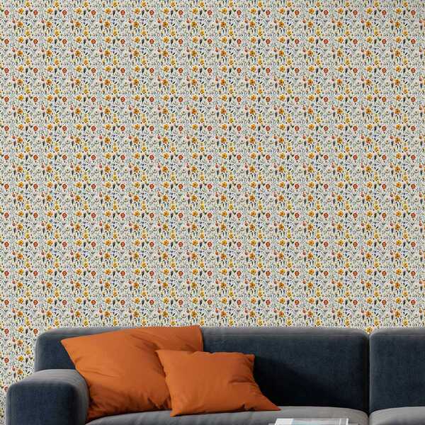 Papel De Parede Lavável Floral Margaridas Amarelas Natural Vi