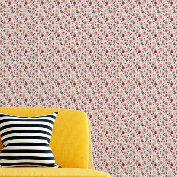 Papel De Parede Lavável Flores Rosas Coloridas Decorativas Vi