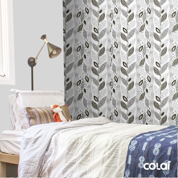 Papel De Parede Lavável Folhagens Em Preto E Branco 9m