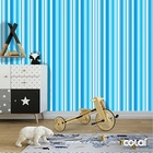 Papel De Parede Lavável Listrado Azul Claro E Branco 9m