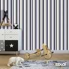 Papel De Parede Lavável Listrado Dourado E Azul 12m